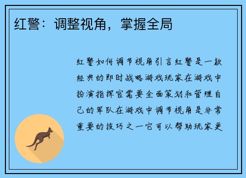 红警：调整视角，掌握全局